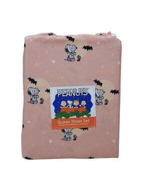 Peanuts Queen Sheet Set By Berkshire Pink Halloween Snoopy Bats